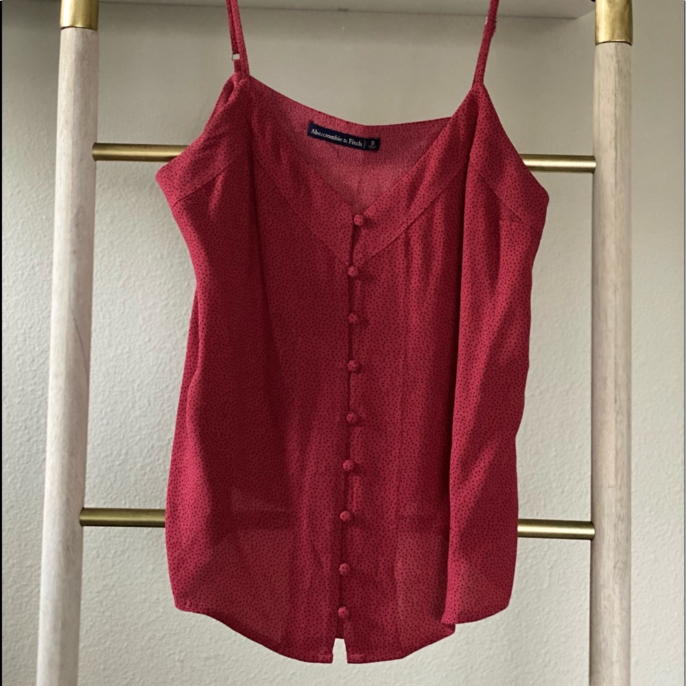 Red Button Up Tank Top Blouse